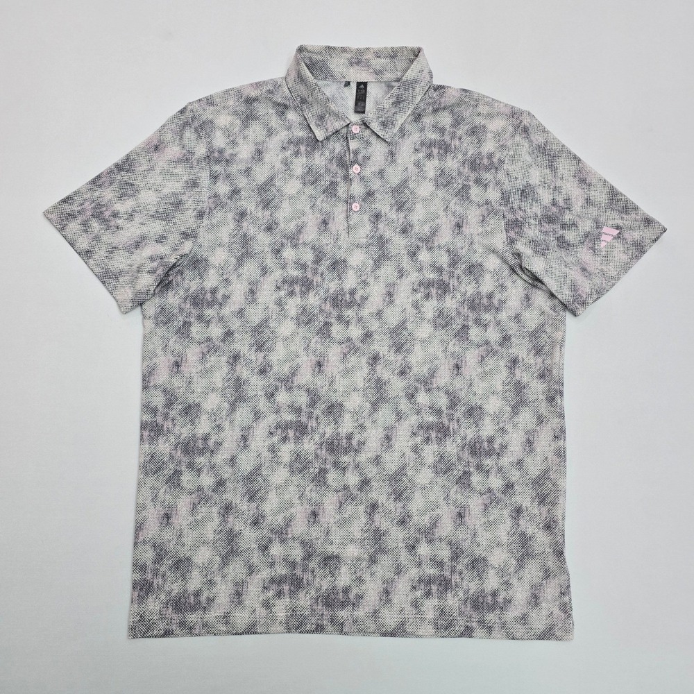 Adidas Mens Golf Polo Shirt Large Grey White Pink Pattern KA7914 Short Sleeve